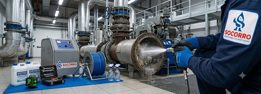 Profissional realizando Desentupimento, Hidrojateamento e Manutenção Preventiva Industrial em Pomerode